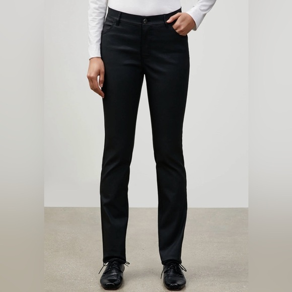 LAFAYETTE 148 NEW YORK WAXED DENIM THOMPSON BLACK JEANS US 0 SLIM LEG SILHOUETTE - Picture 4 of 10